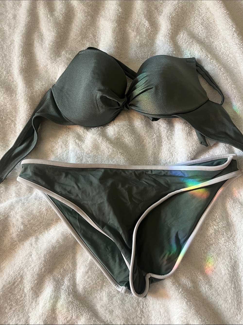 H&M Olive Green Bikini Set with White Trim